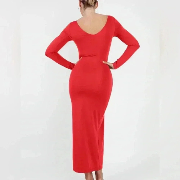 POPILUSH Shapewear Long Sleeve V-Neck Low Back Slimming Maxi Dress - NWT - Picture 4 of 8